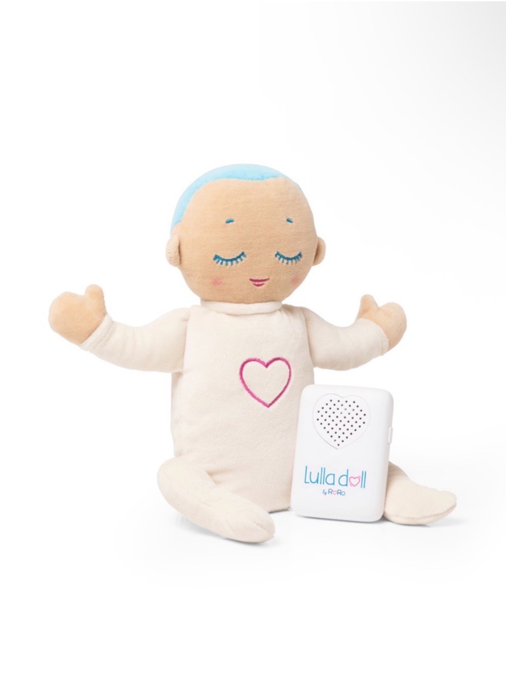 Lulladoll Soothing Plush Doll - Cream with Blue Hair and Pink Heart